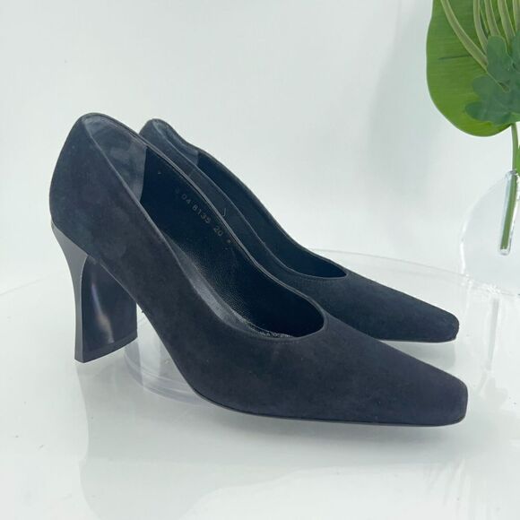 Robert Clergerie France Women's Pump Size 7 Square Toe Heel Black Suede Shoe - Picture 2 of 16
